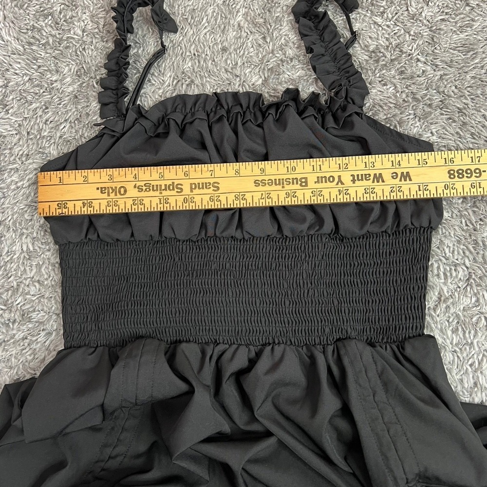 Scarlet Darkness Black Goth Cottagecore Smocked Ruffle Strap Midi Dress L - Picture 8 of 10